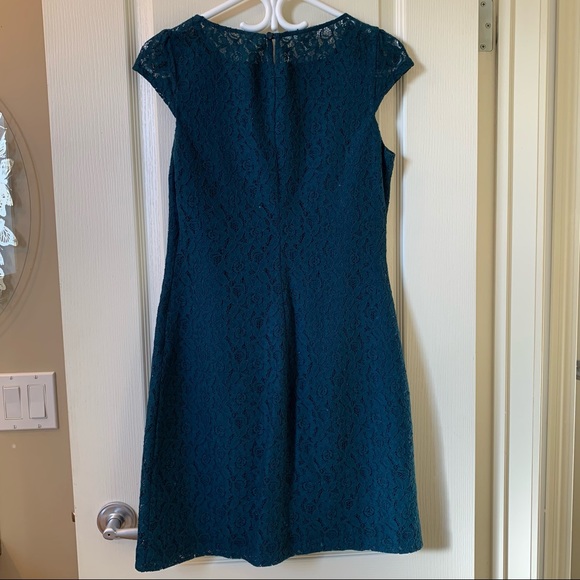Teal, A-line, Lace Dress - Picture 3 of 7